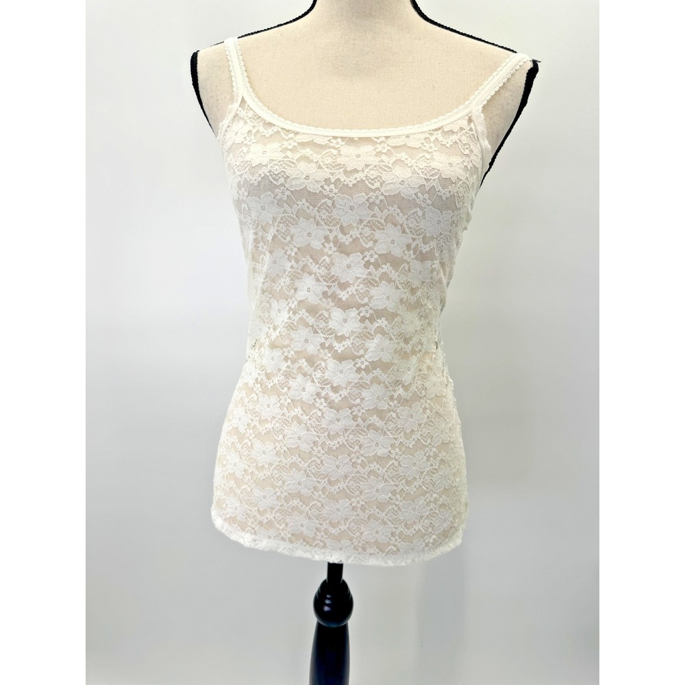 Smart & Sexy All Over Lace White Cami Tank Top XL Layers Coquette Coastal Beachy